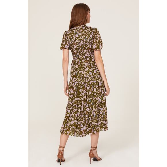 DIANE VON FURSTENBERG Green Pink Floral Blossom Crewneck Midi Dress Size 6 - Picture 3 of 14
